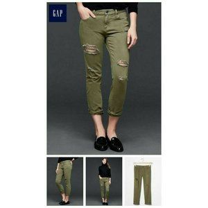 Gap 1969 Girlfriend Jeans Distressed Girlfriend Fit Olive Army Green 30R Y2K